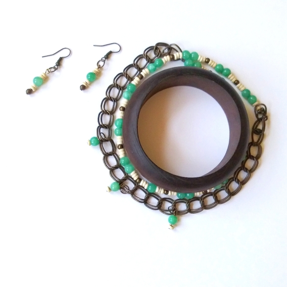 Boho Turquoise White Bone | Wood Demi-Parure Set - Picture 2 of 4